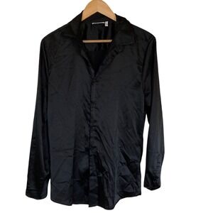 ASOS Design Womens Black‎ Satin Button Up Shirt Size M Classic Office Basic